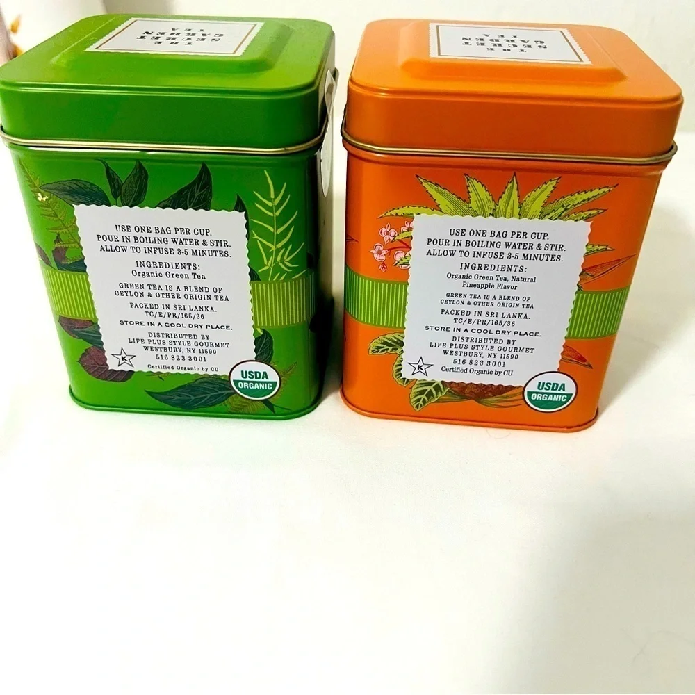 The Secret Garden Organic Green Tea & Organic Pineapple Tea 50 Bags Each Tin New